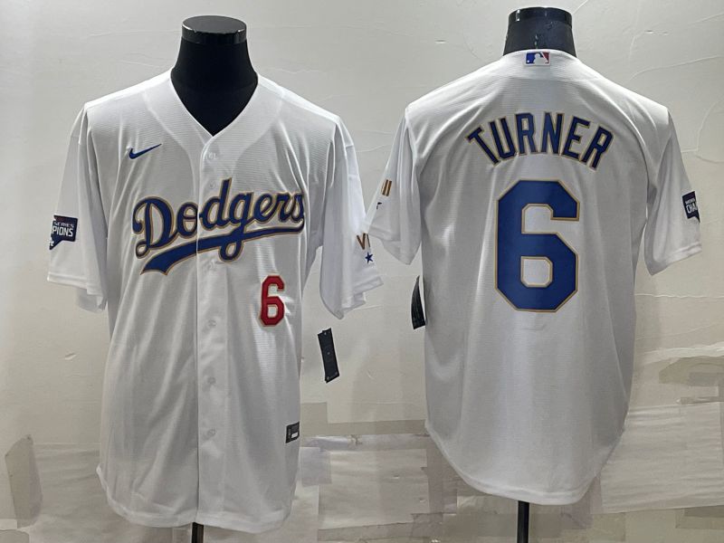 Men Los Angeles Dodgers #6 Turner White Gold Game 2022 Nike MLB Jersey1->new york yankees->MLB Jersey